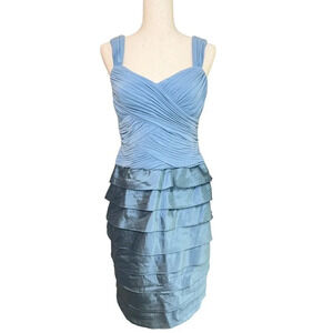 Adrianna Papell Dress Shimmer Tiered Scalloped Womens Sz 10 Blue Party Wedding